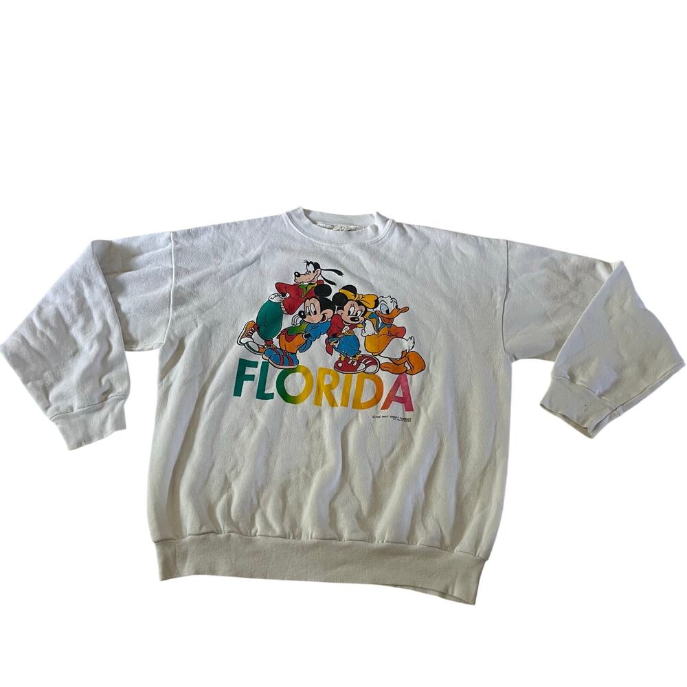 Vtg 90s Y2K White Disney Crewneck Pullover Sweatshirt Unisex L Made in USA